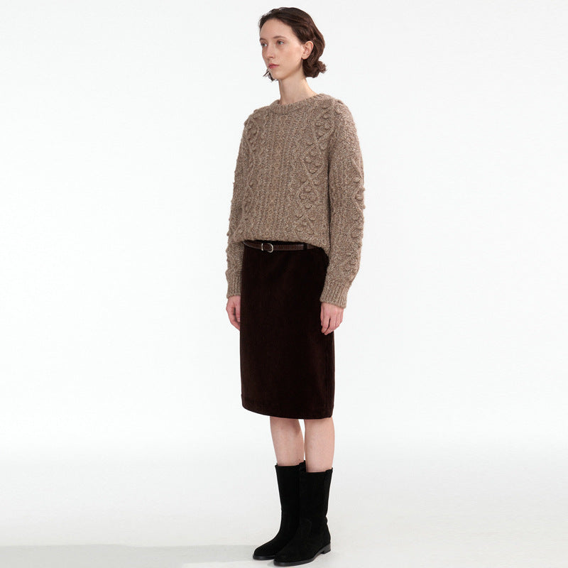 Dame Elegant blyantskørter i blød velour med bælte Stilla