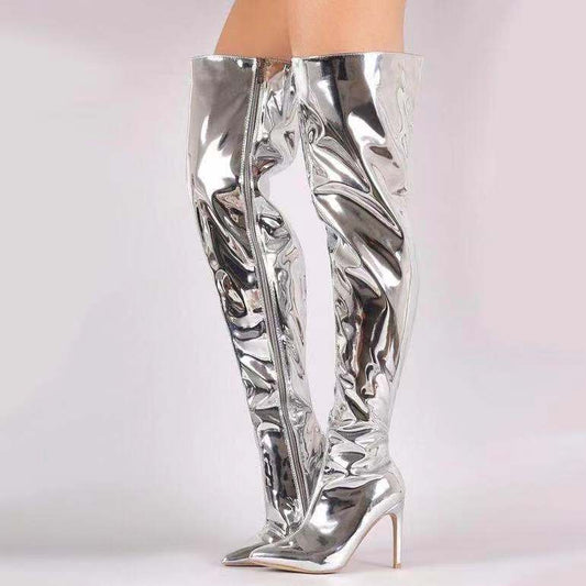Dame High Heels Overknee Støvler med glinsende overflade og spids tå område Stilla