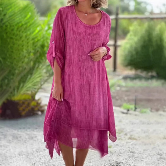 Dame afslappet sommerkjole med asymmetrisk kant og luftige ærmer Stilla