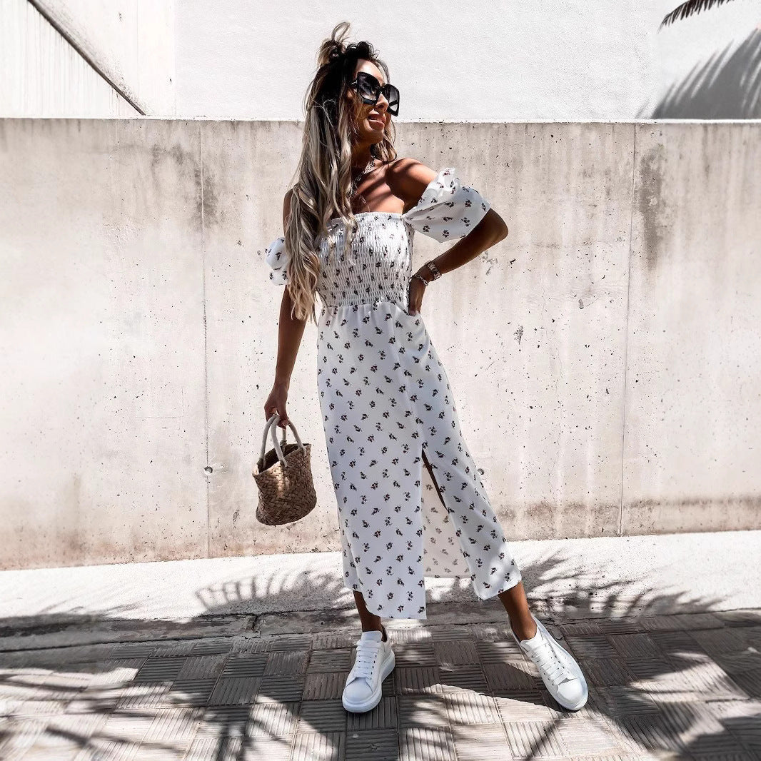 Dame afslappet maxikjole med elastisk overdel og blomstermønster Stilla