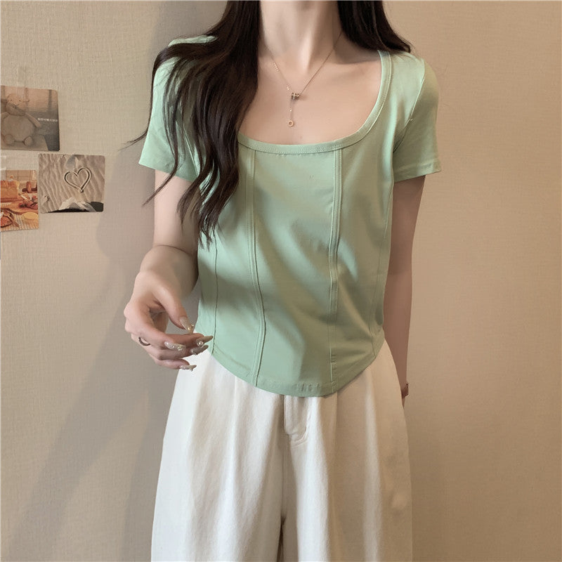 Dame Cropped Fyrkantet Uddybning T-Shirt Stilla