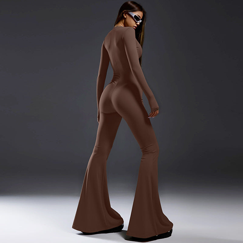 Dame gulvlang jumpsuit med lange ærmer og gennemgående lynlås Stilla