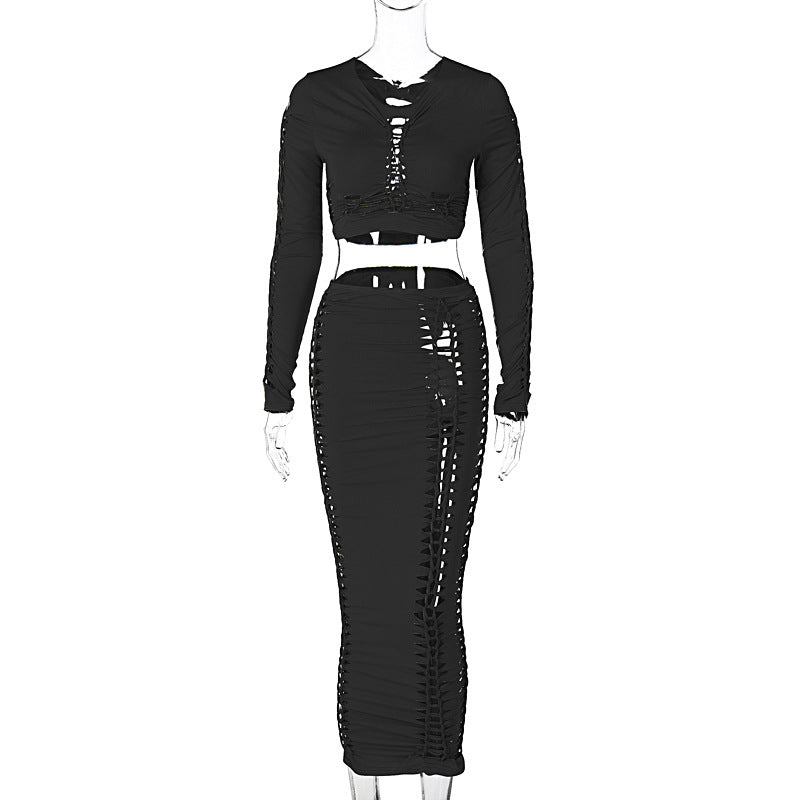 Dame Crop-Top og Maxi-Nederdel Sæt med Cut-Out-detaljer Stilla