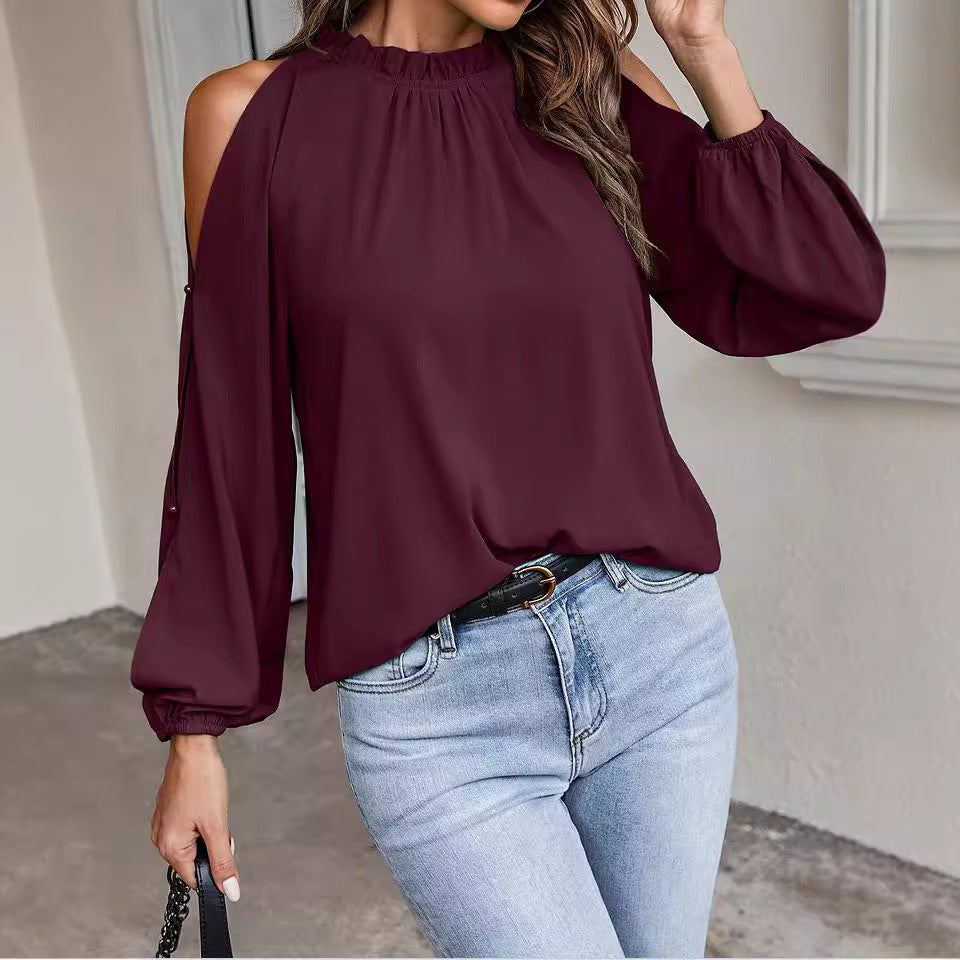 Dame elegant bluse med skulderfri design og voluminøse ærmer Stilla