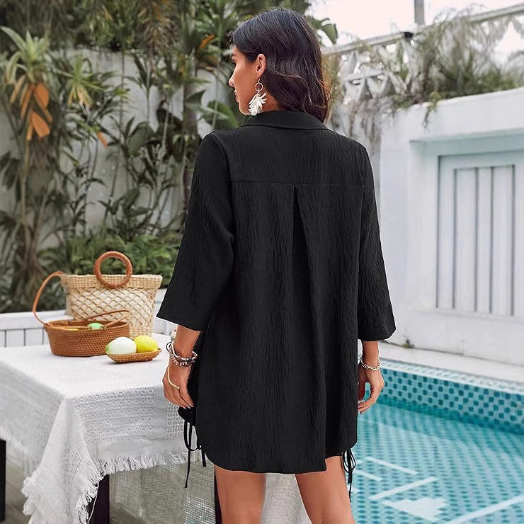 Dame afslappet strandbluse med fashionable flæsedetaljer Stilla