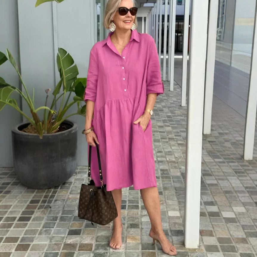 Dame afslappet skjortekjole med praktiske lommer og flæse detaljer Stilla