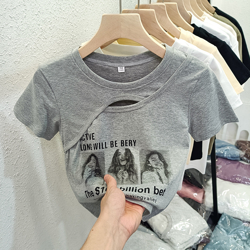 Femme Artistic Cut-Out Grafik T-Shirt Stilla