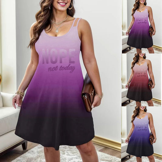 Dame afslappet Ombre-kjole med justerbare spaghetti-stropper og sjovt print Stilla