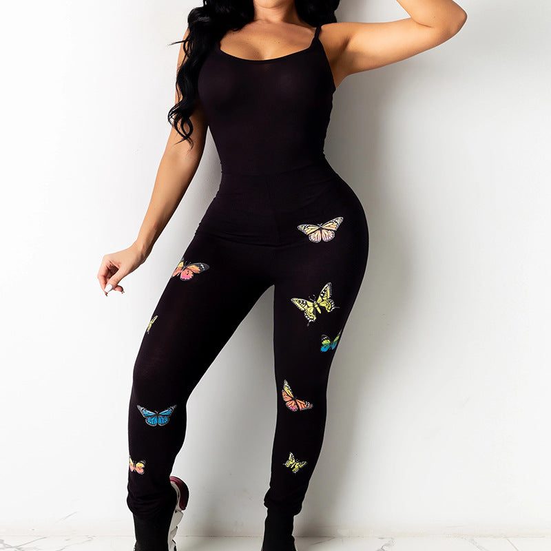 Dame Kompakt Jumpsuit med farverig sommerfugletryk Stilla