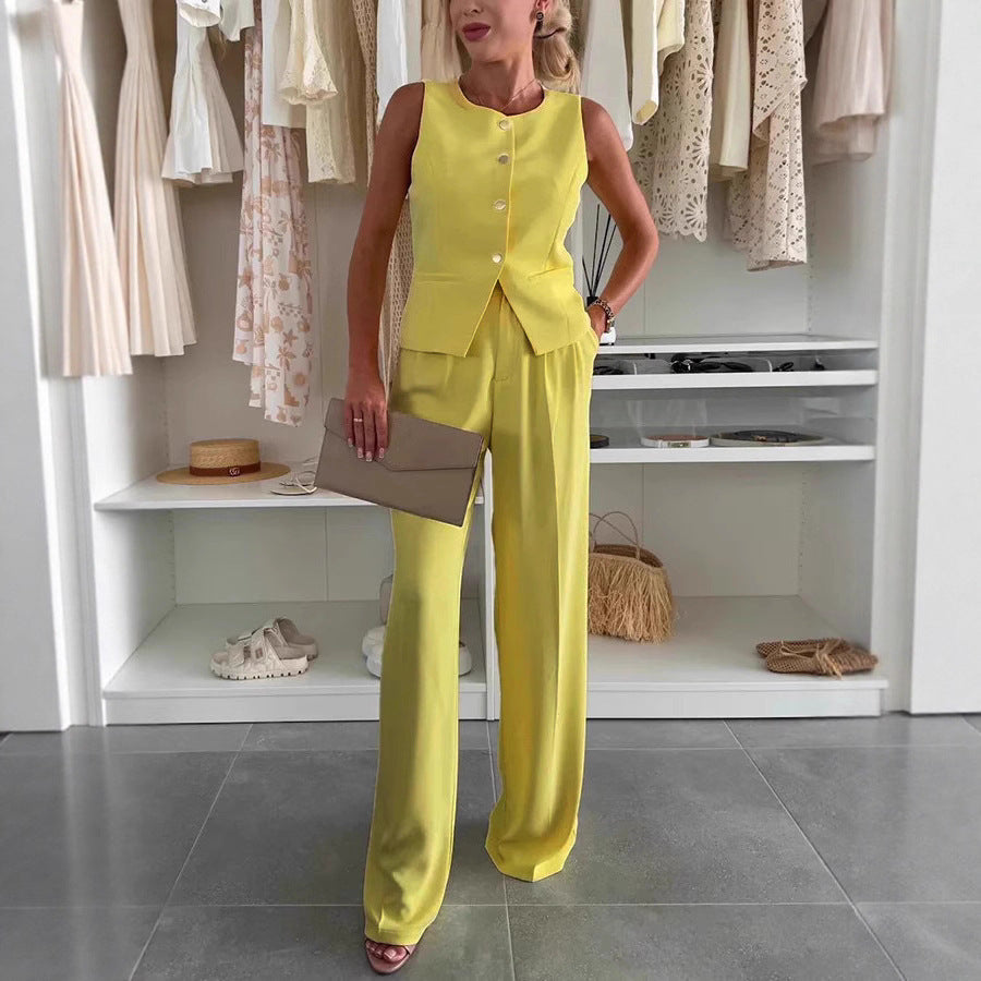 Dame Elegant Blazer-Bukser-Sæt med tætsiddende pasform og knapdetaljer Stilla