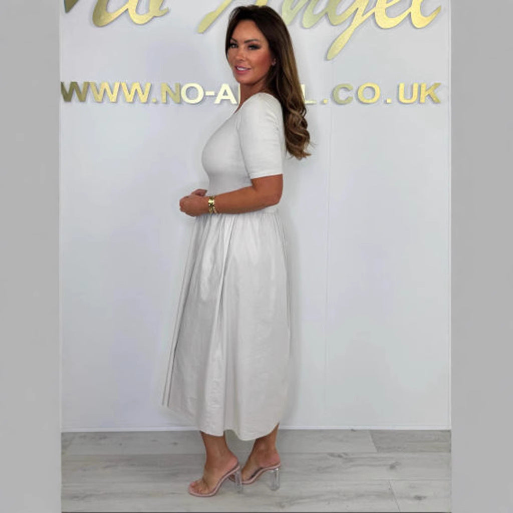 Dame A-linje Midi kjole med korte ærmer Stilla