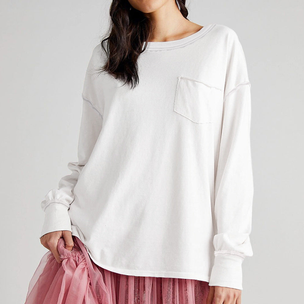 Dame afslappet langærmet skjorte med brystlomme og oversized snit Stilla