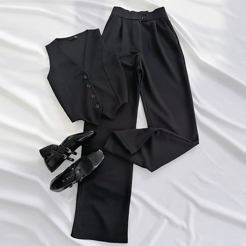 Dame Elegant Blazer-Sæt med vidde Bukseben og Knapliste Stilla