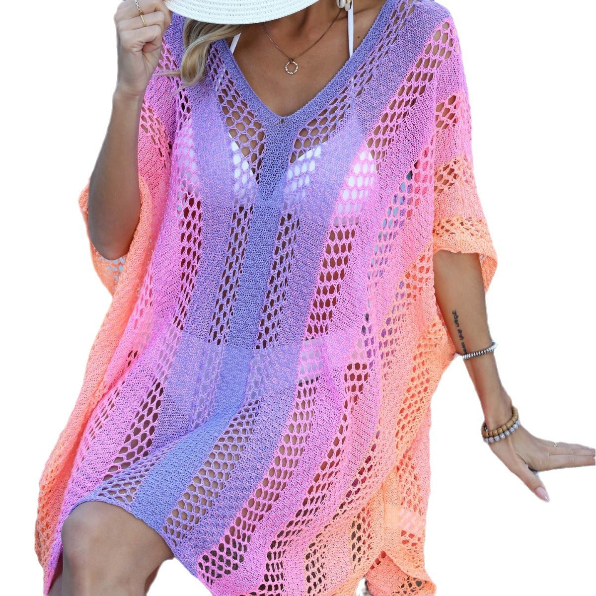 Dame Åben Væv Hæklet Strand Cover-Up Kjole Stilla