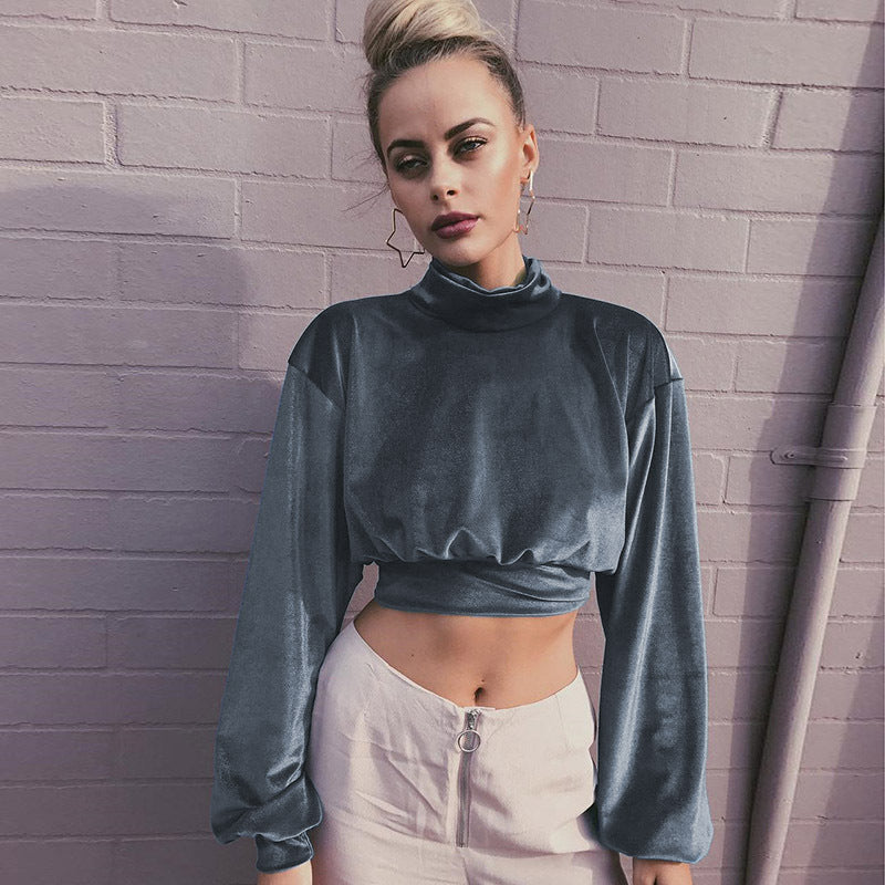 Dame Cropped Pullover med høj krave og vide ærmer Stilla