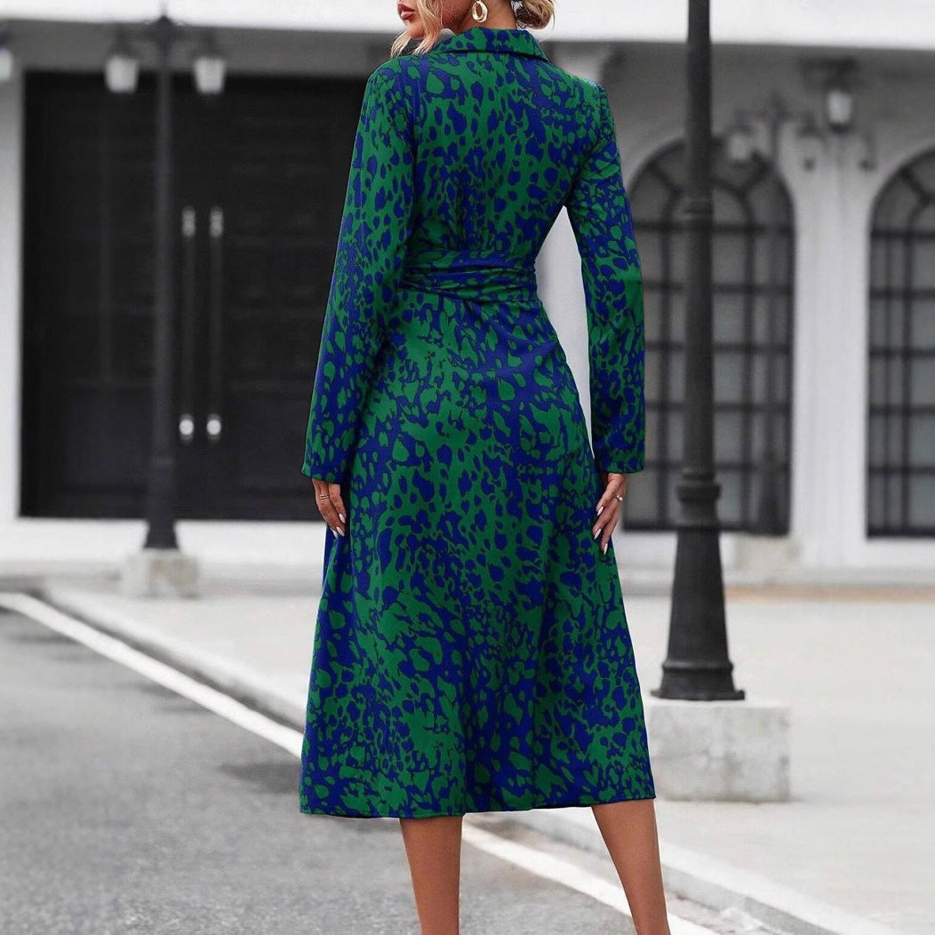 Dame Elegant Knap Lukning Midi Kjole Stilla