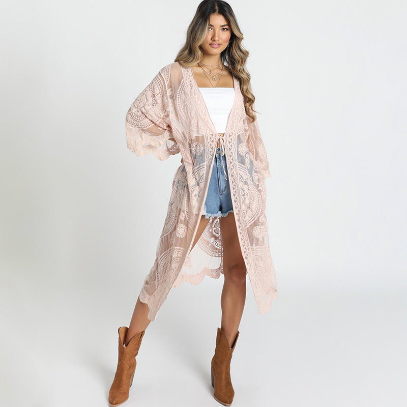 Dame elegant hæklede kimono strandjakke Stilla