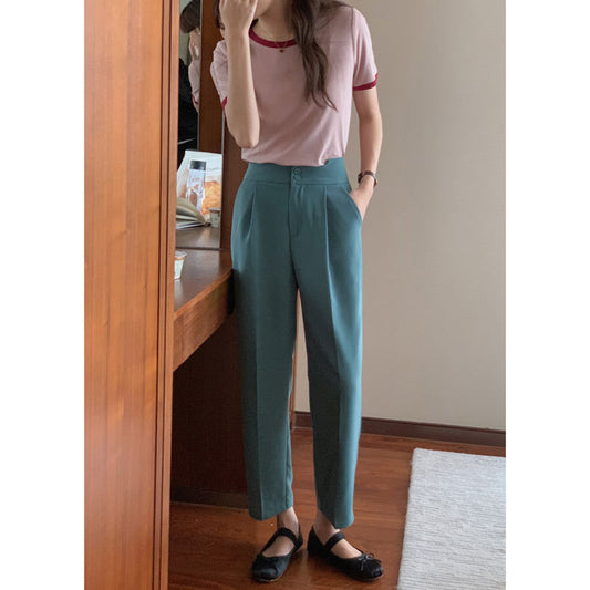 Dame elegant høj talje jakkesæt bukser med sidelommer og folder Stilla