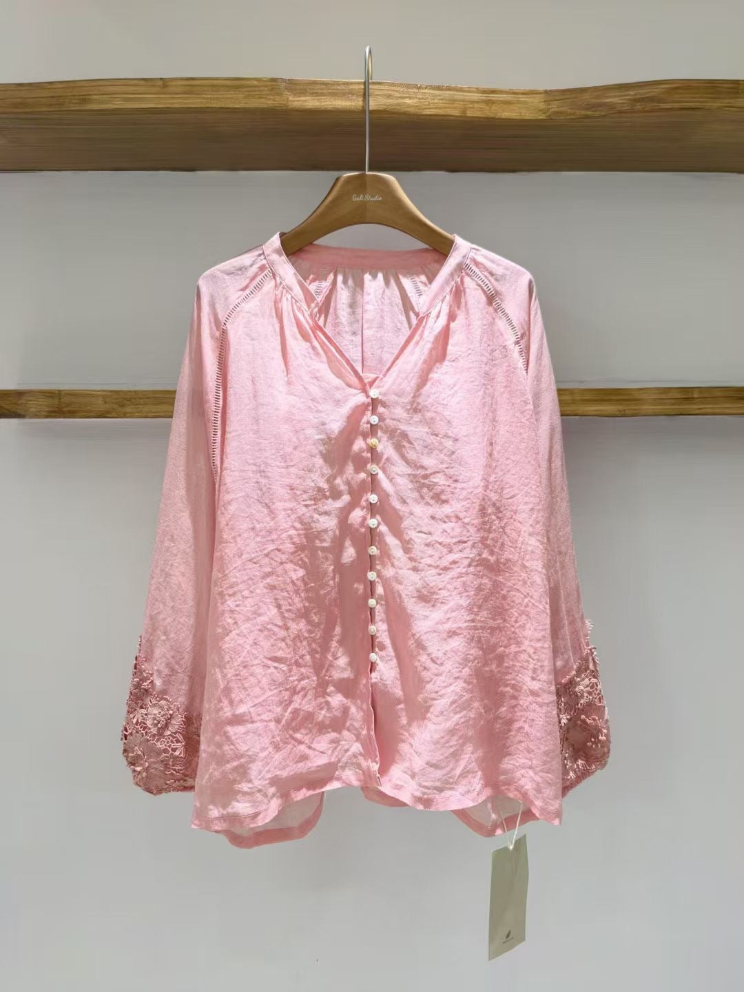 Dame Elegant Bluse med Blonder og Knapper Stilla