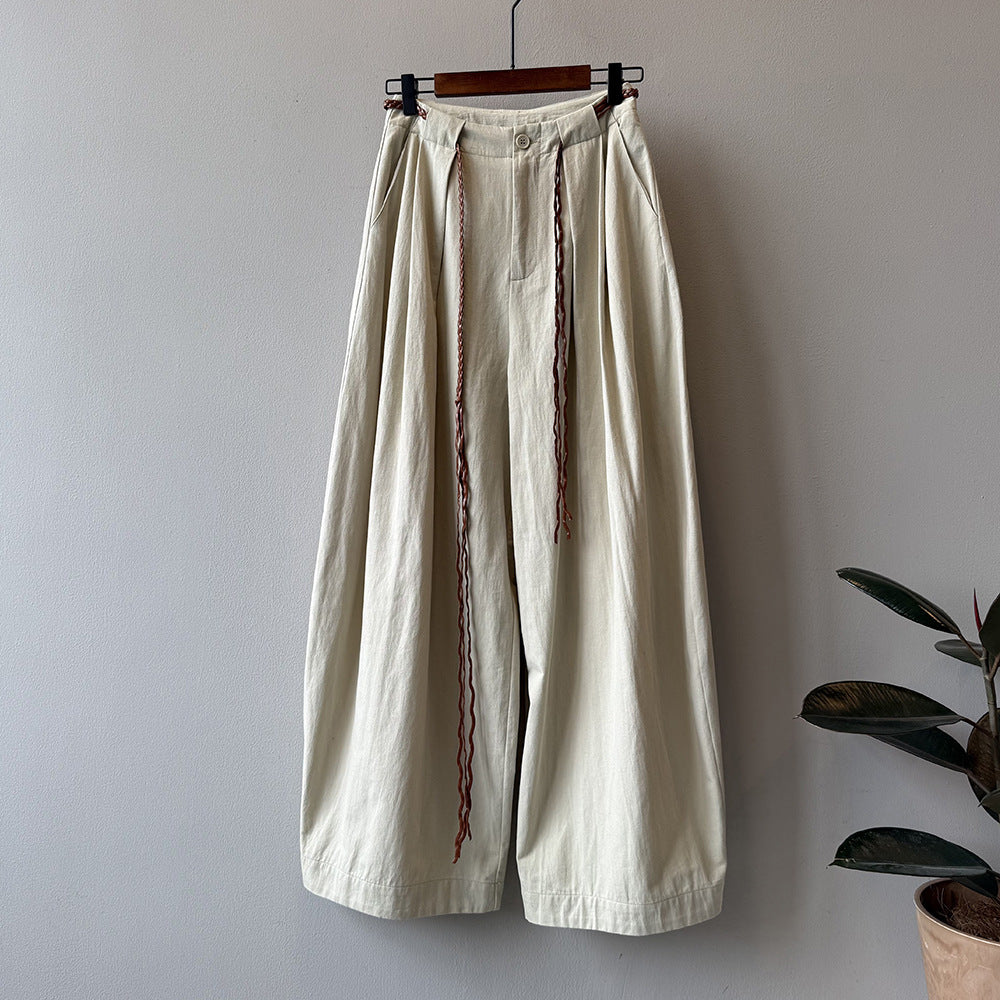 Dame afslappede linnedbukser med bred ben og justerbar talje Stilla