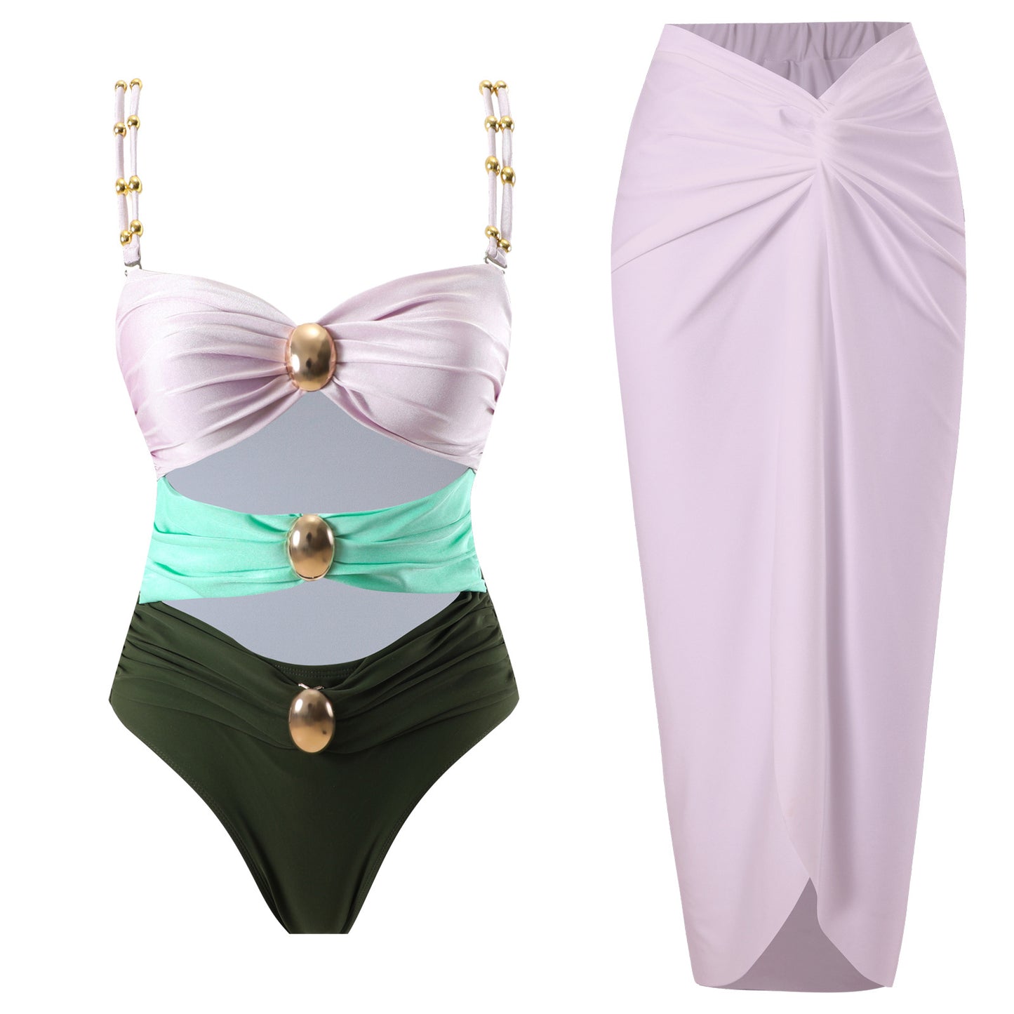 Dame Elegant Badedragt med draperet silhuet og moderne ringe Stilla