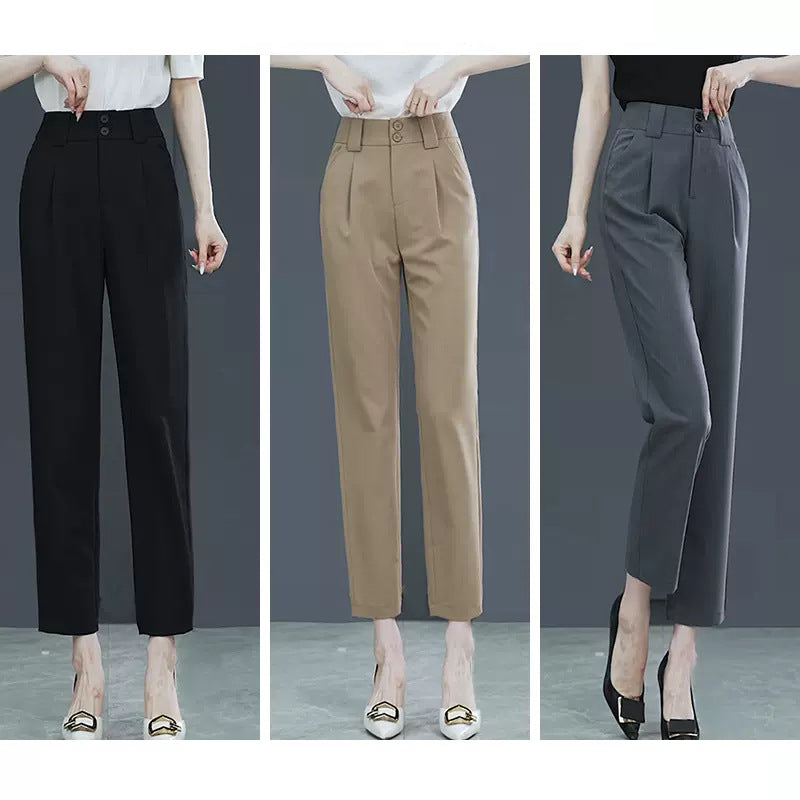 Dame elegant høj talje bukser med plisseringer og dobbelt knaplukning Stilla