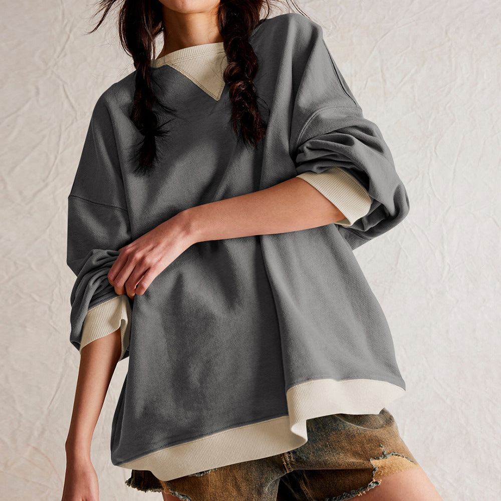 Dame afslappet oversized sweatshirt med kontrasterende ribkanter og løs pasform Stilla