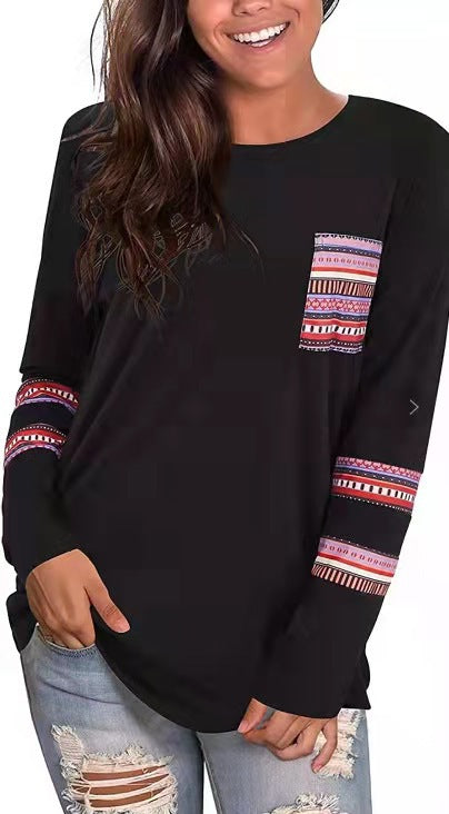 Dame afslappet longsleeve T-shirt med moderne mønster Stilla