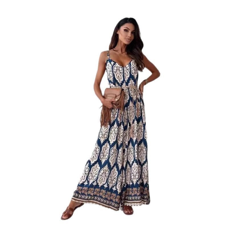 Dame Bohemian Print Bredbenet Jumpsuit Stilla