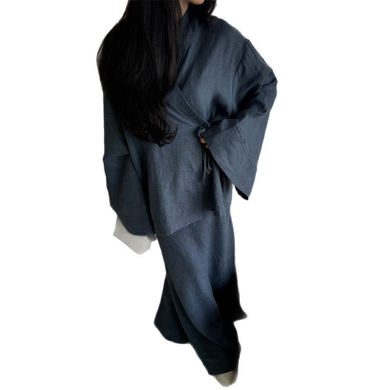 Dame Elegant Kimono-Style Jakke af let hør Stilla