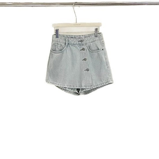 Dame Denim-shorts med knaplukning og let vintage-look Stilla