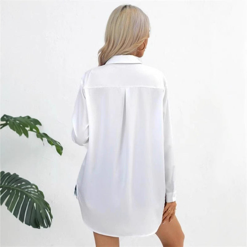 Dame afslappet Langærmet bluse med dropped shoulders og klassisk krave Stilla