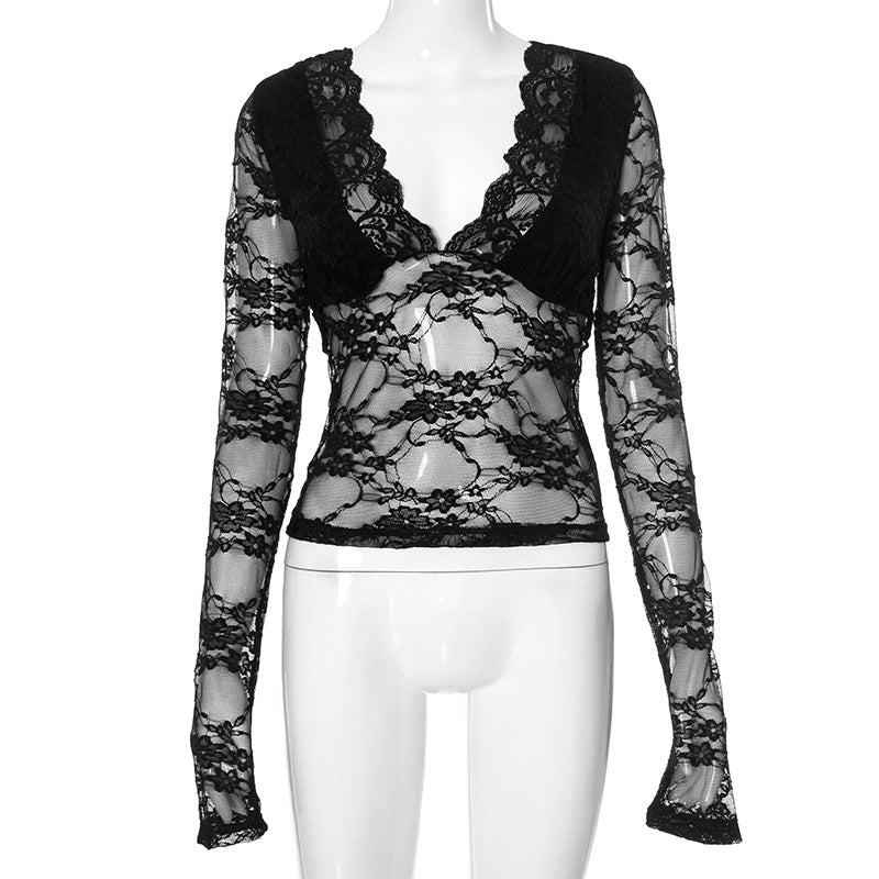 Femme Gennemsigtigt Spidslangærmet Bodysuit Stilla