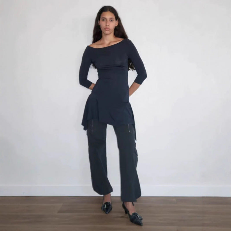 Dame asymmetrisk Off-Shoulder Mini-Kjole med Ruffle-Bund Stilla