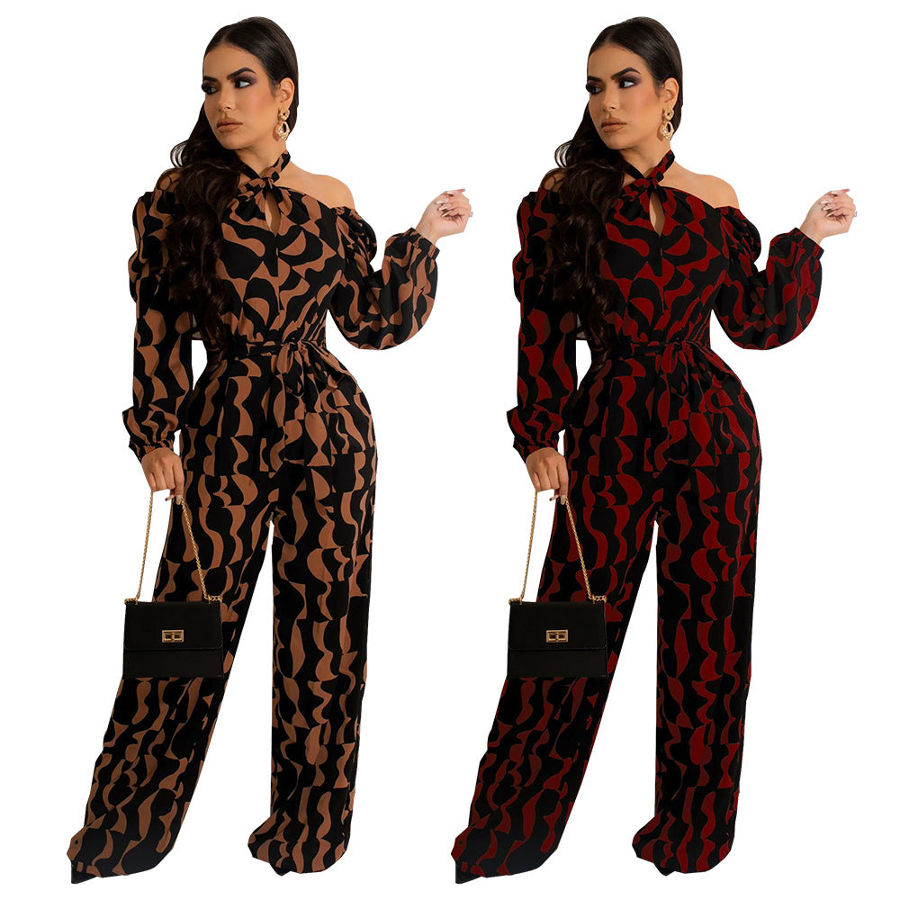 Damer Elegante Off-Shoulder- jumpsuit med blomstermønster og taljebælte Stilla