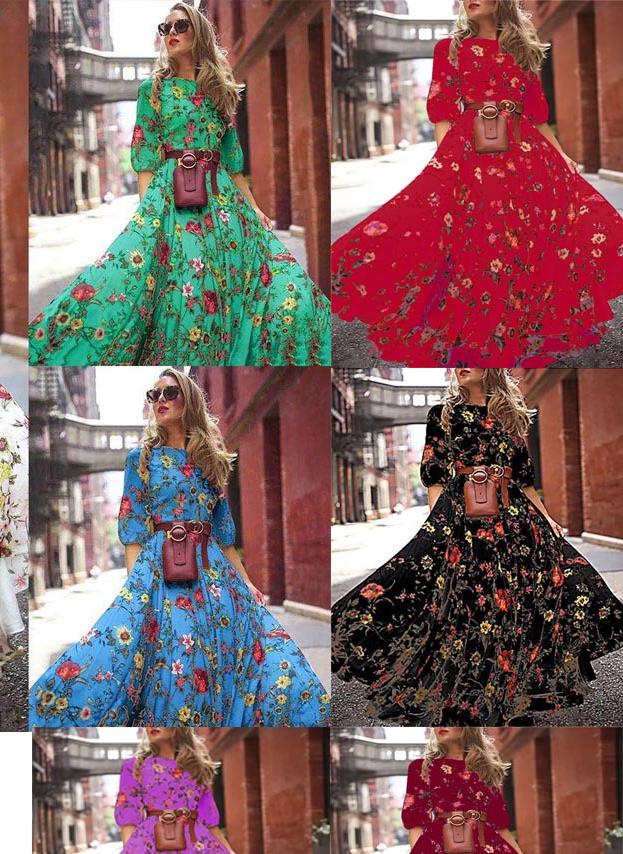 Dame maxikjole med voluminøs nederdel og blomsterprints Stilla