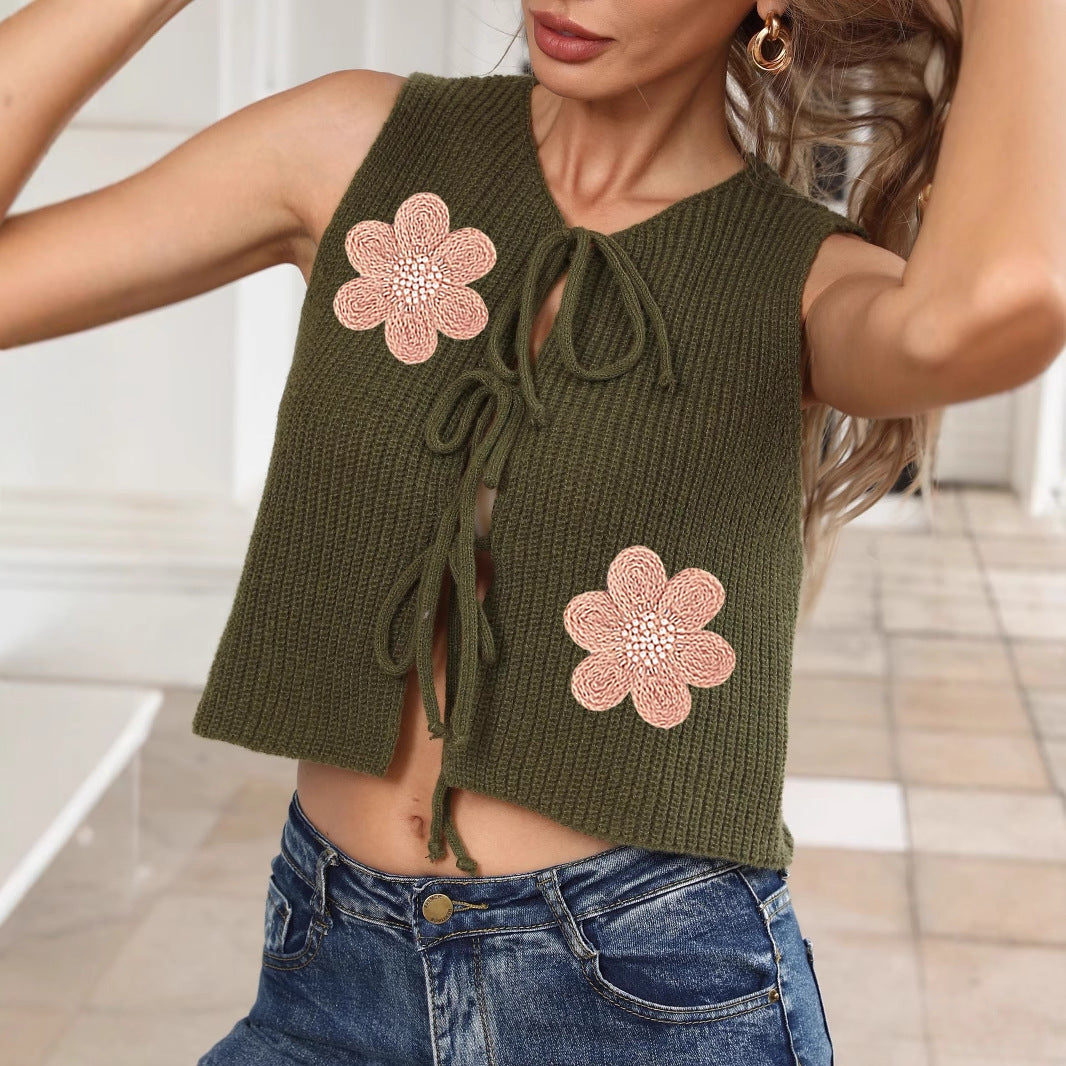Dame Cropped Strik Blomster Cardigan Stilla