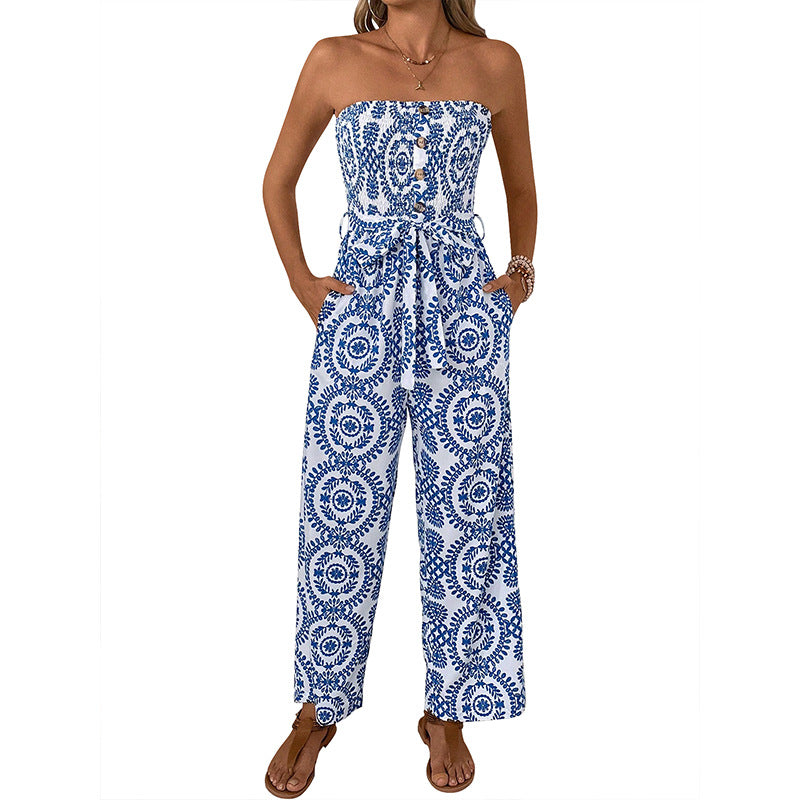Dame jumpsuit med trendy bandeau design og praktiske lommer Stilla