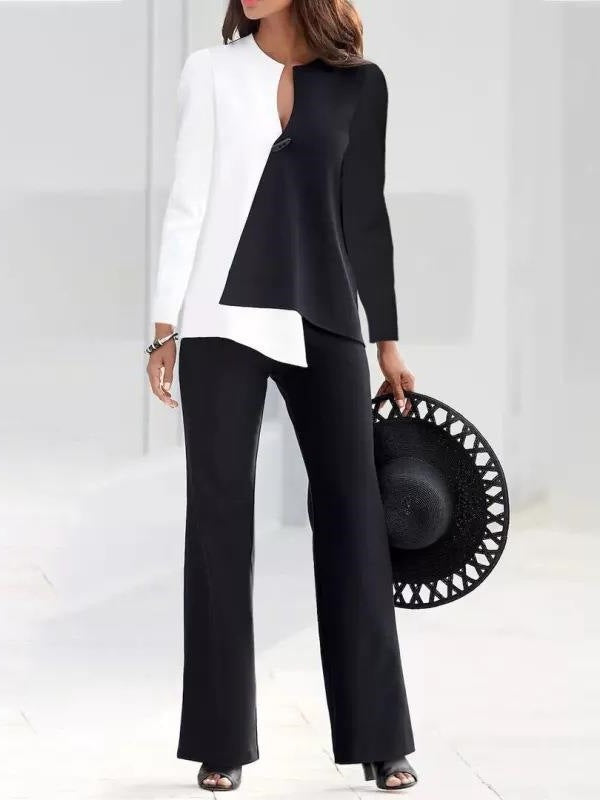 Dame elegant jumpsuit med asymmetrisk snit og lange ærmer Stilla