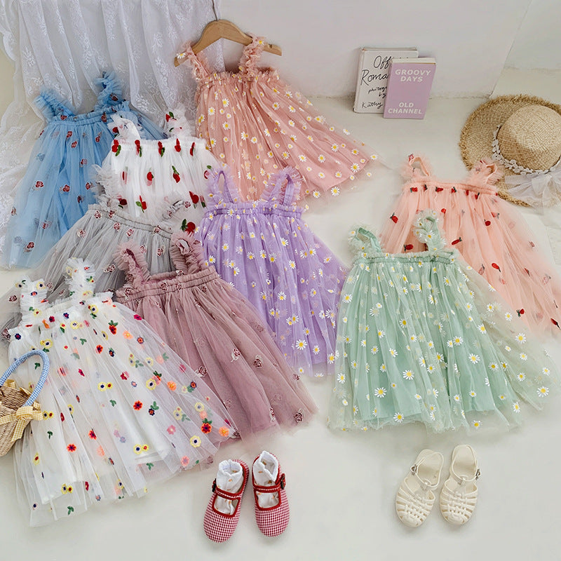 Pige Floral Broderet Tulle Sommerkjole Stilla