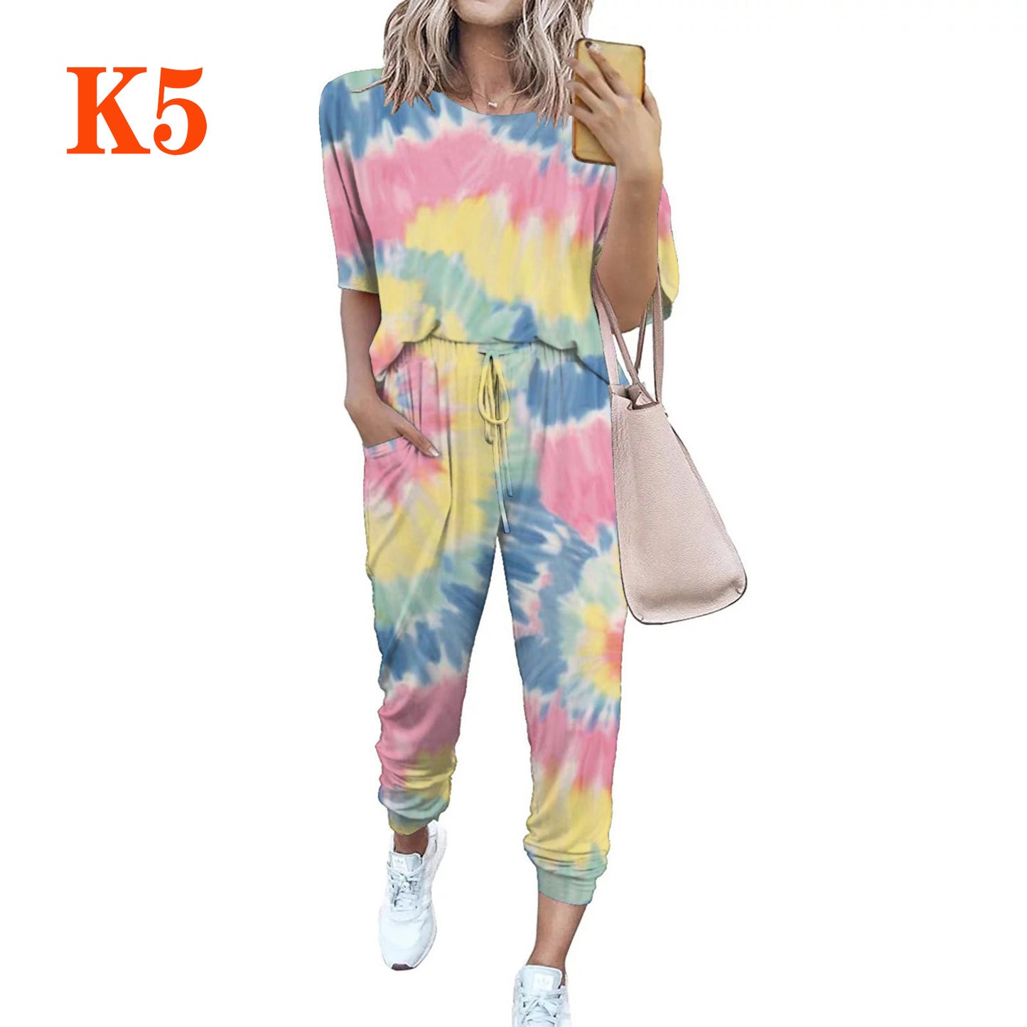 Dame afslappet jumpsuit med blomsterprint og elastisk bånd Stilla