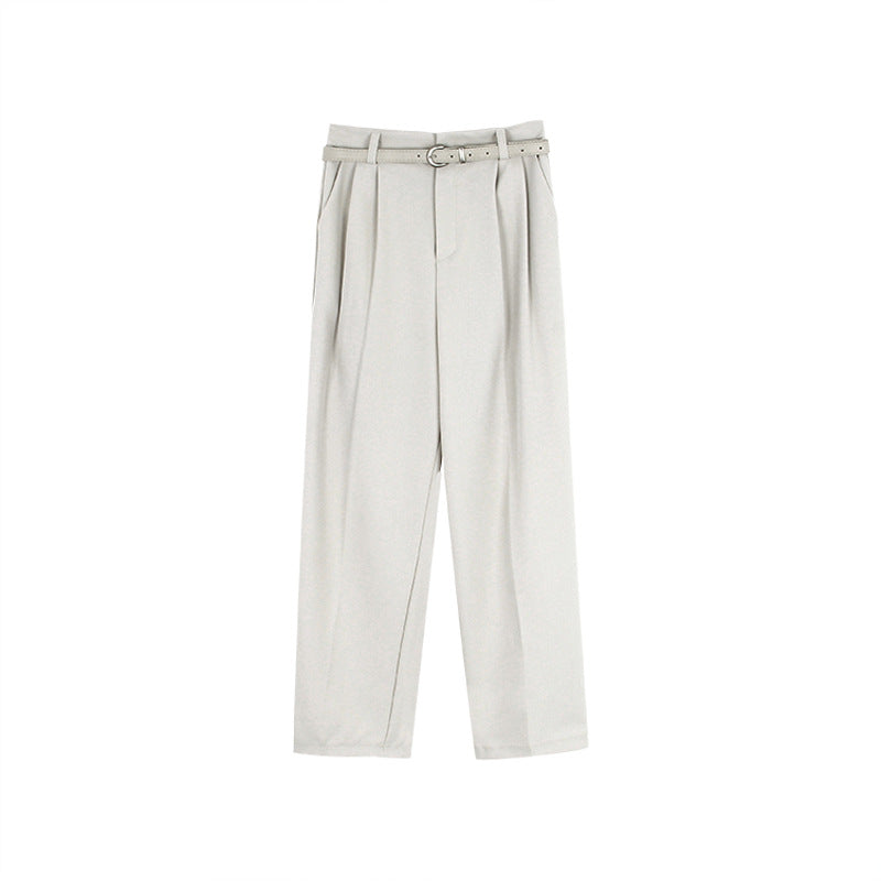 Dame elegant høj talje jakkesæt bukser med folder og bæltestropper Stilla