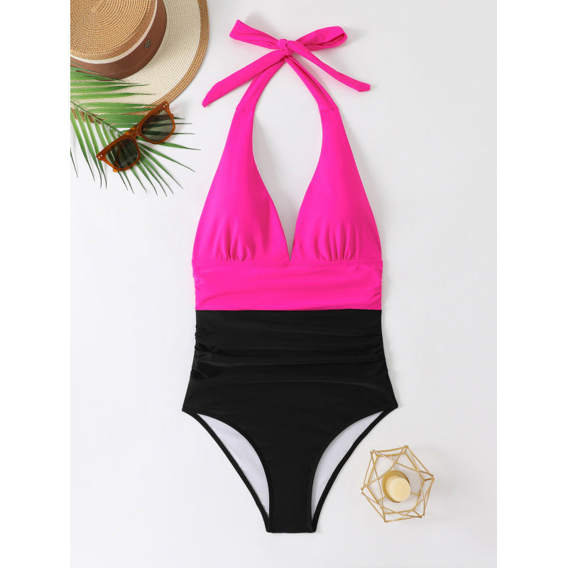 Dame Elegant Én del Badedragt med dyb V-udskæring og farvet kontrastdesign Stilla