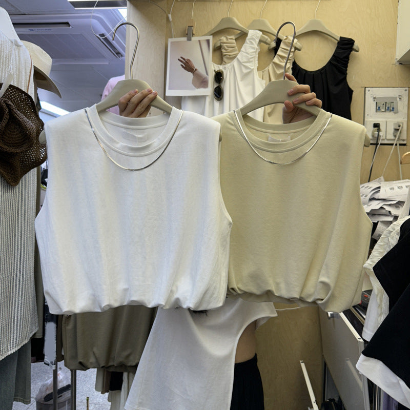 Dame Cropped Ærmeløs Top med elegant Uddybningdetail Stilla