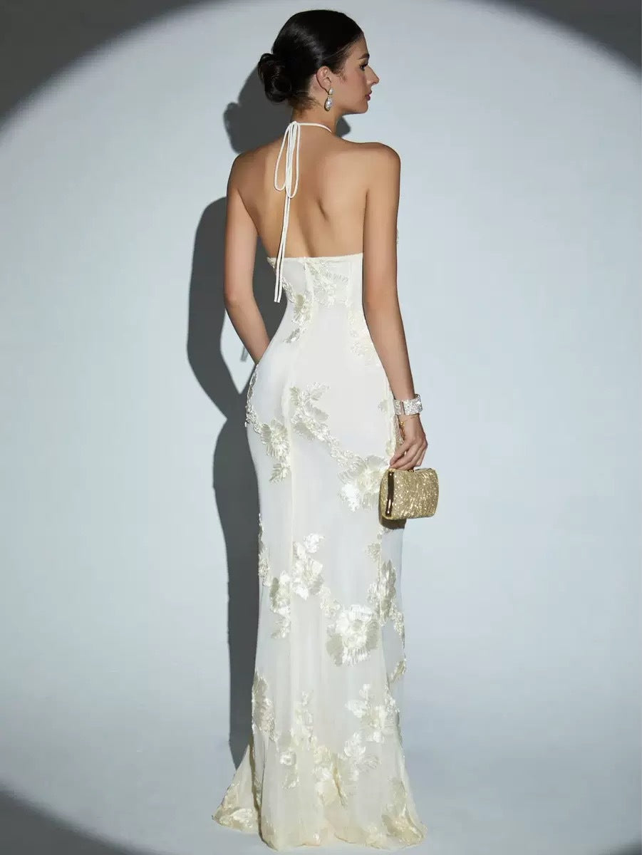 Dame Elegant aftenkjole med europæisk blomsterdesign Stilla