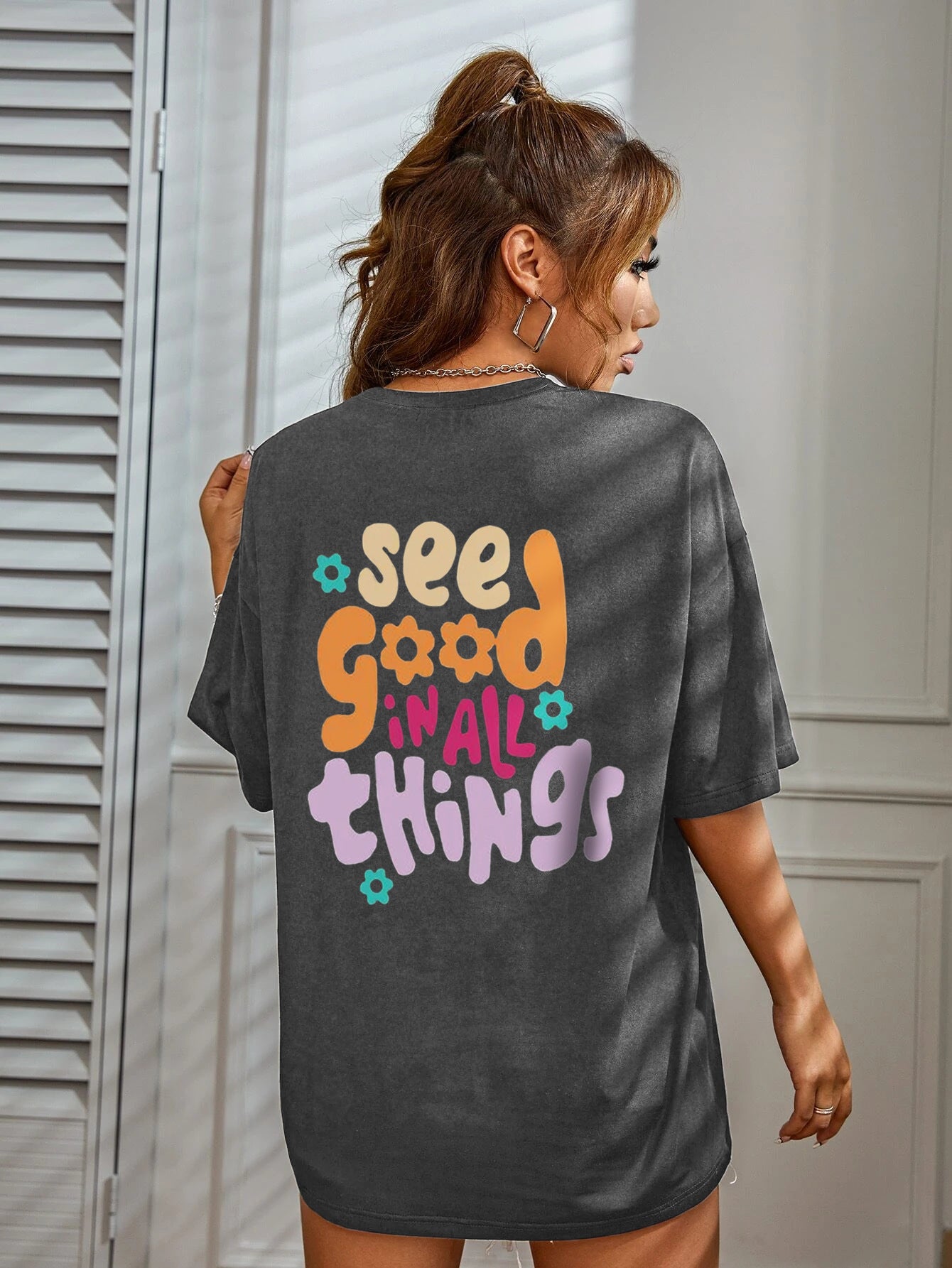 Dame afslappet oversized T-shirt med motiverende slogan Stilla