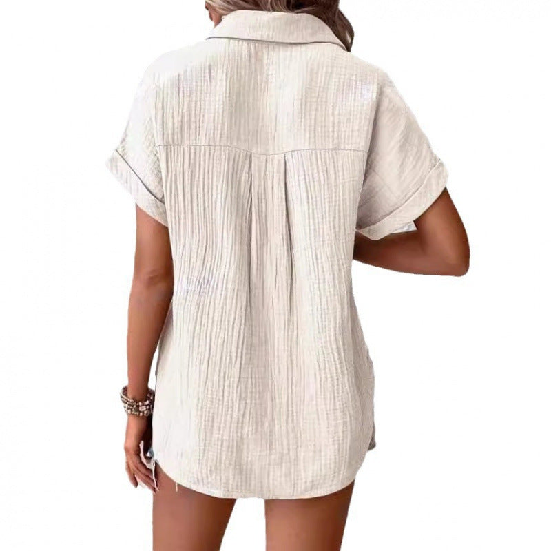 Dame afslappet langærmet bluse med knaplukning Stilla