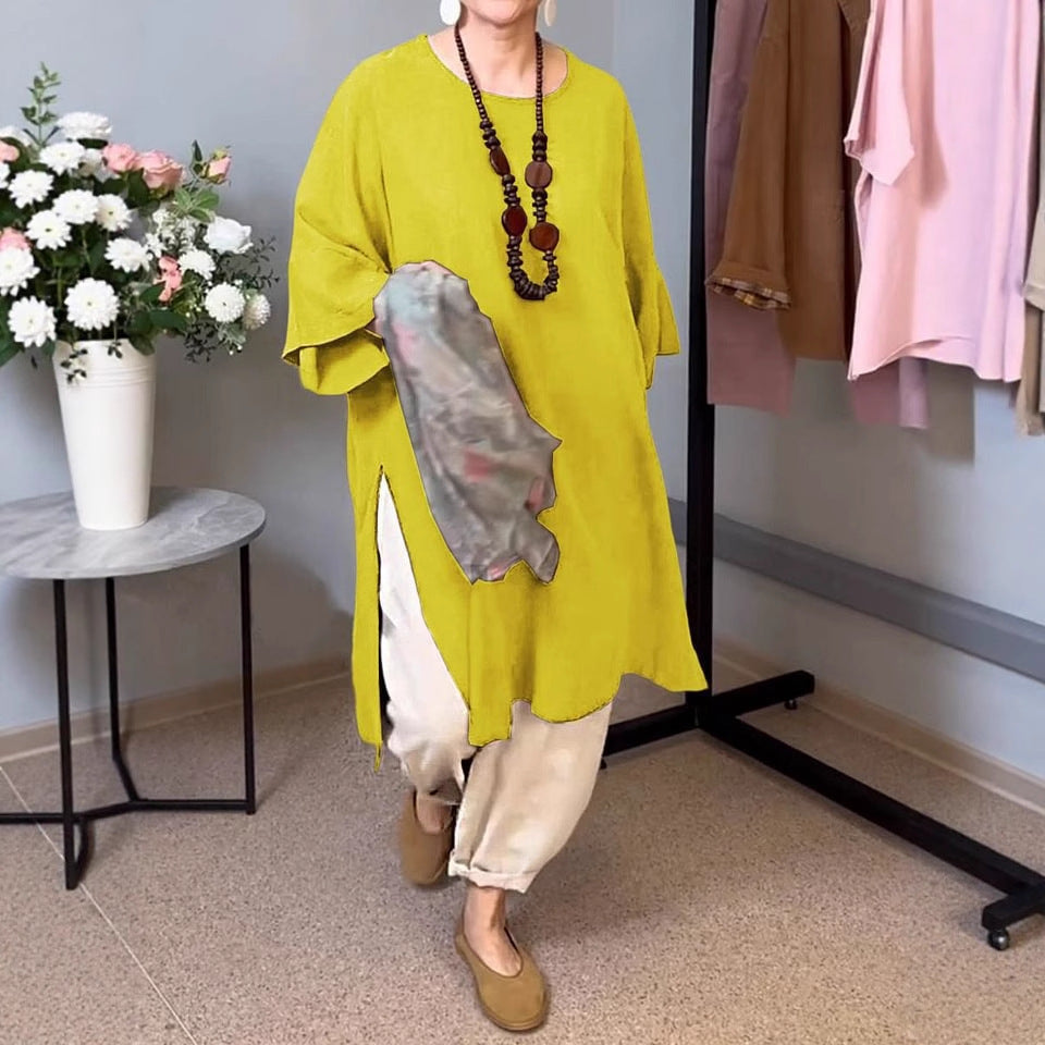 Dame afslappet langærmet tunika med sidelids og moderne snit Stilla