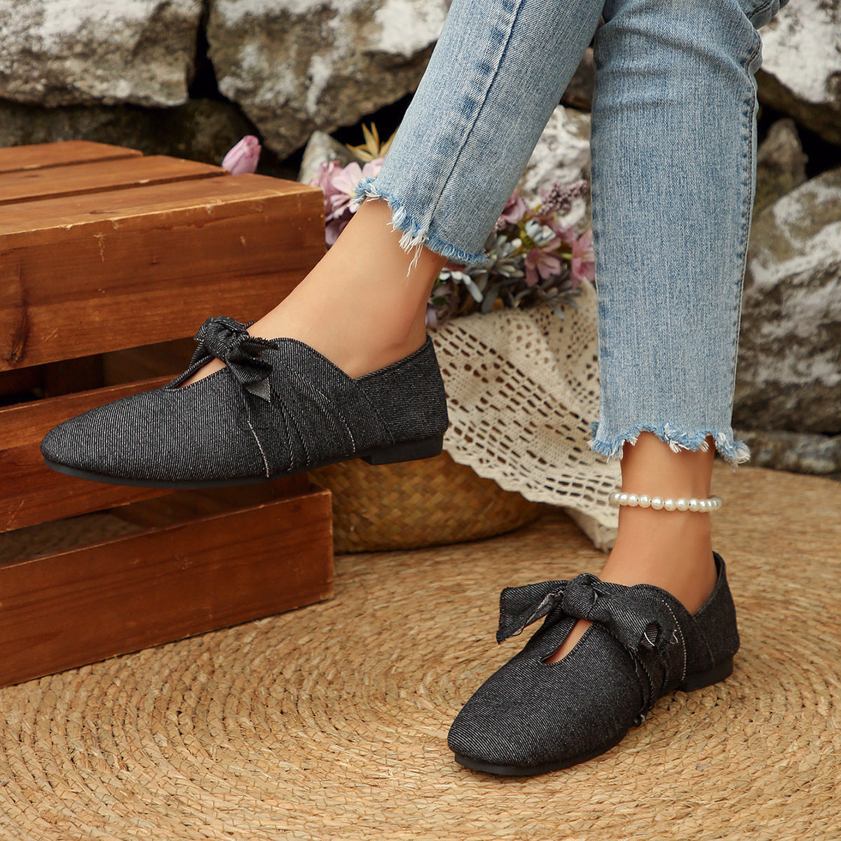 Dame Denim Ballerinas med Sløjfedetalje Stilla