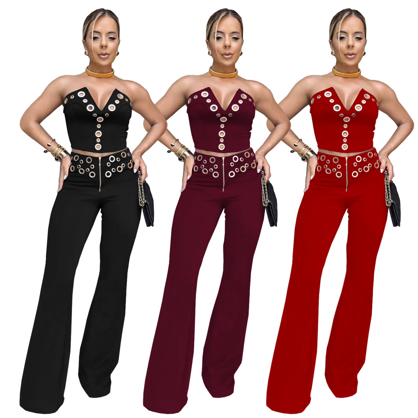 Dame Mode Jumpsuit med dyb V-udskæring og dekoration-øjer Stilla